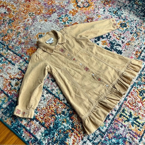 Vintage OskKosh Corduroy Tan Embroidered Button Up Dress - Picture 3 of 9